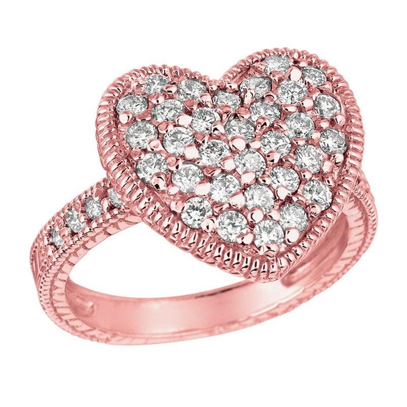 For Sale:  1.00 Carat Natural Diamond Heart Ring Band G SI 14 Karat Rose Gold 3