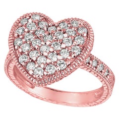 Anneau cœur en or rose 14 carats avec diamants naturels de 1,00 carat G SI