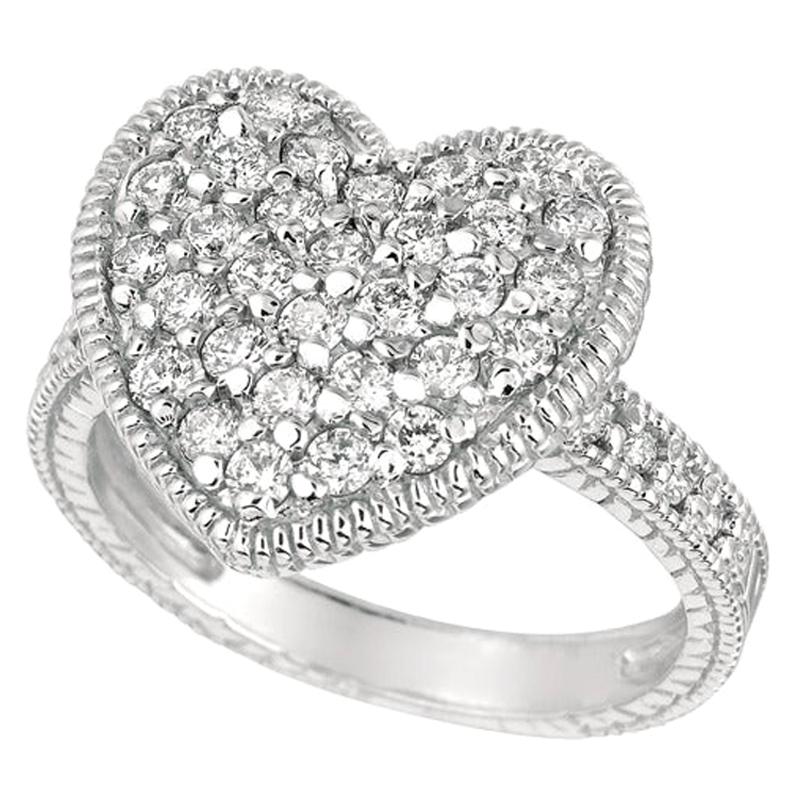 1.00 Carat Natural Diamond Heart Ring Band G SI 14 Karat White Gold For Sale