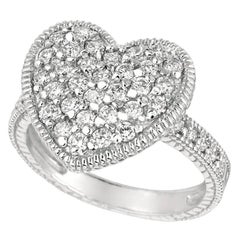 1.00 Carat Natural Diamond Heart Ring Band G SI 14 Karat White Gold