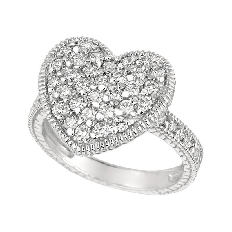 For Sale:  1.00 Carat Natural Diamond Heart Ring Band G SI 14 Karat White Gold