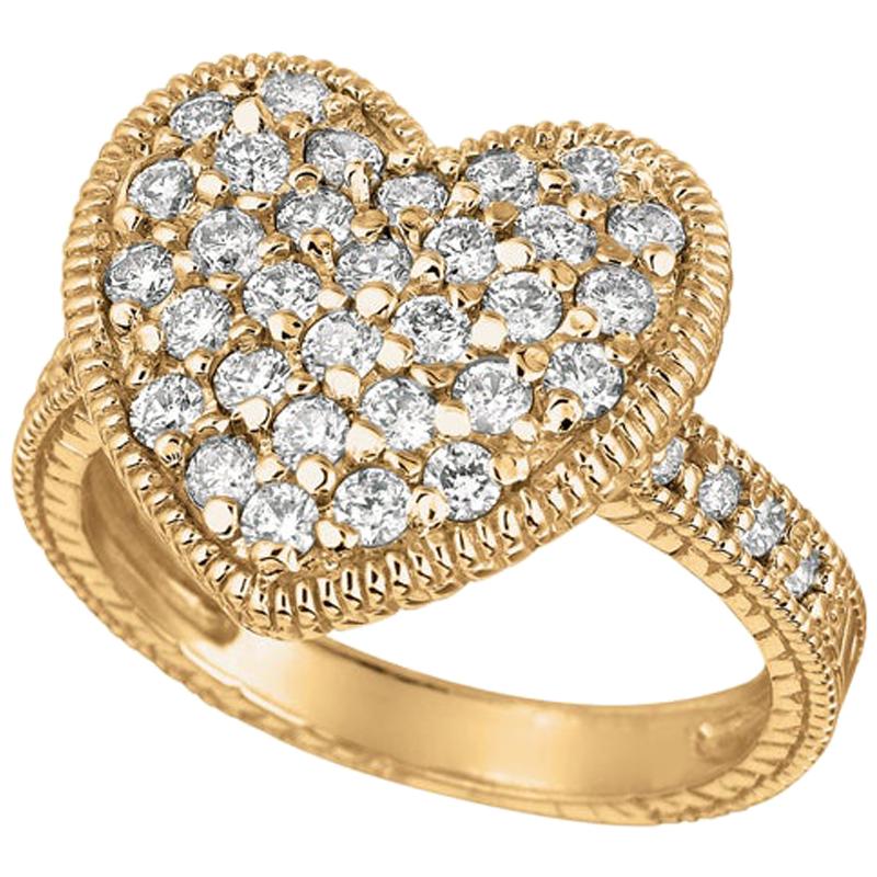 1.00 Carat Natural Diamond Heart Ring Band G SI 14 Karat Yellow Gold For Sale