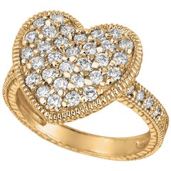 1.00 Carat Natural Diamond Heart Ring Band G SI 14 Karat Yellow Gold