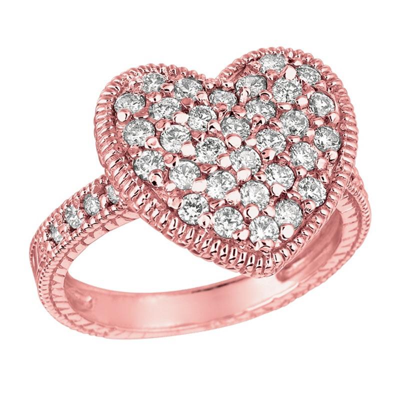 1,00 Quilate Anillo Corazón Diamante Natural Banda G SI Oro Rosa 14 Kilates Contemporáneo en venta