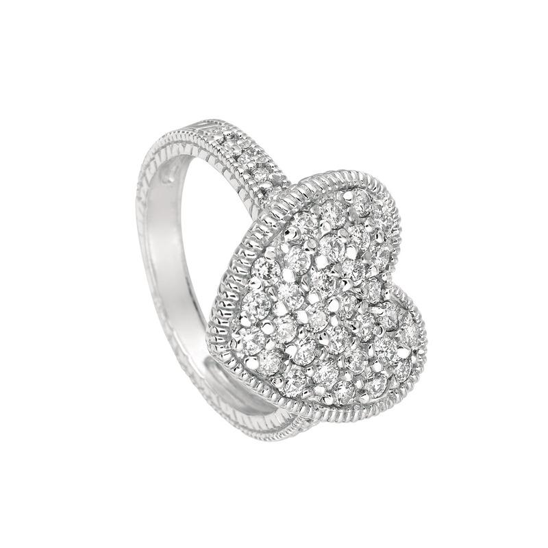 Round Cut 1.00 Carat Natural Diamond Heart Ring Band G SI 14 Karat White Gold For Sale