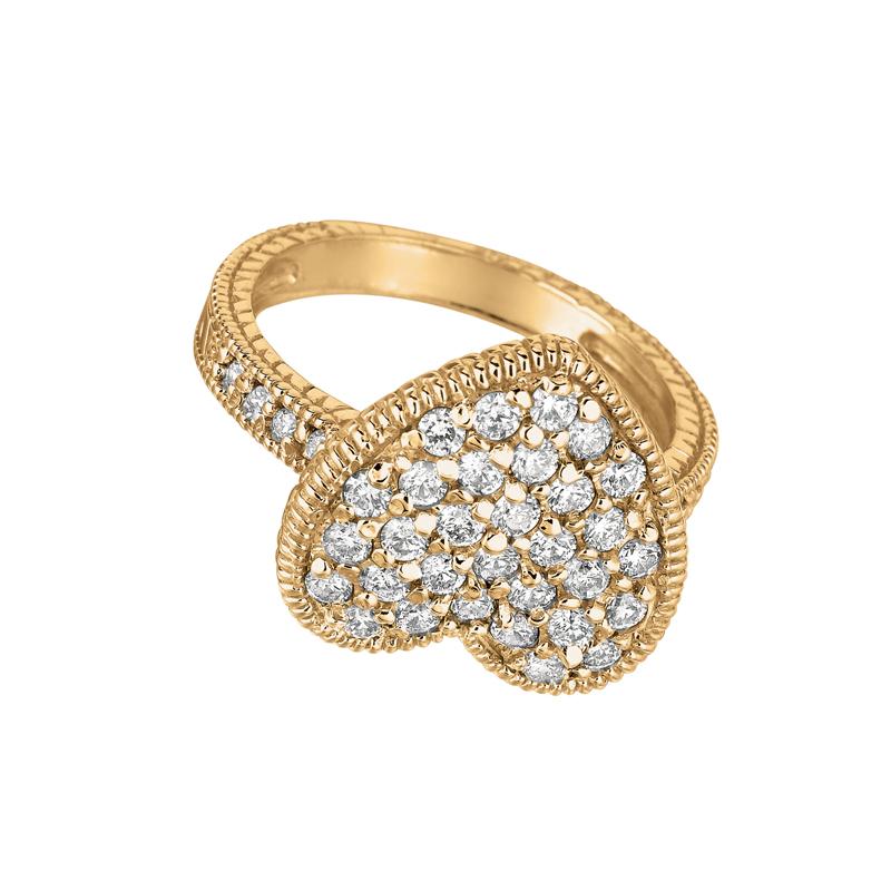 Contemporary 1.00 Carat Natural Diamond Heart Ring Band G SI 14 Karat Yellow Gold For Sale