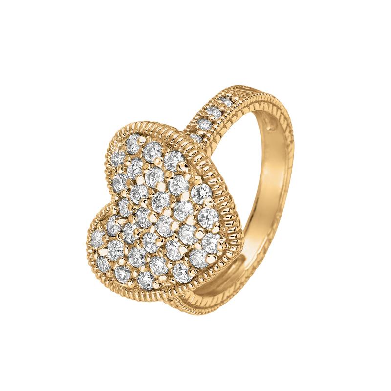 Round Cut 1.00 Carat Natural Diamond Heart Ring Band G SI 14 Karat Yellow Gold For Sale