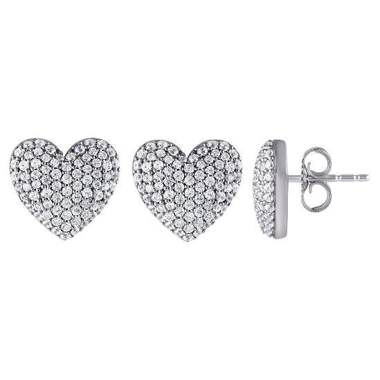 1.00 Carat Natural Diamond Heart Shape Earrings G SI 14K White Gold