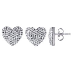 1.00 Carat Natural Diamond Heart Shape Earrings G SI 14K White Gold