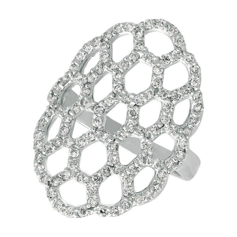 For Sale:  1.00 Carat Natural Diamond Honeycomb Ring Band GSI 14K White Gold 3