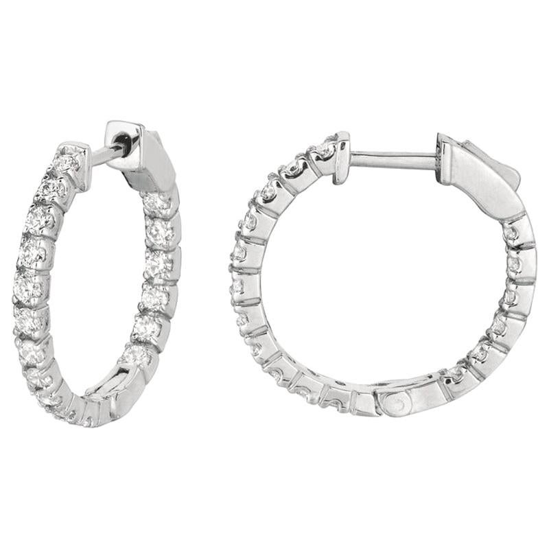 1.00 Carat Natural Diamond Hoop Earrings G-H SI in 14 Karat White Gold For Sale