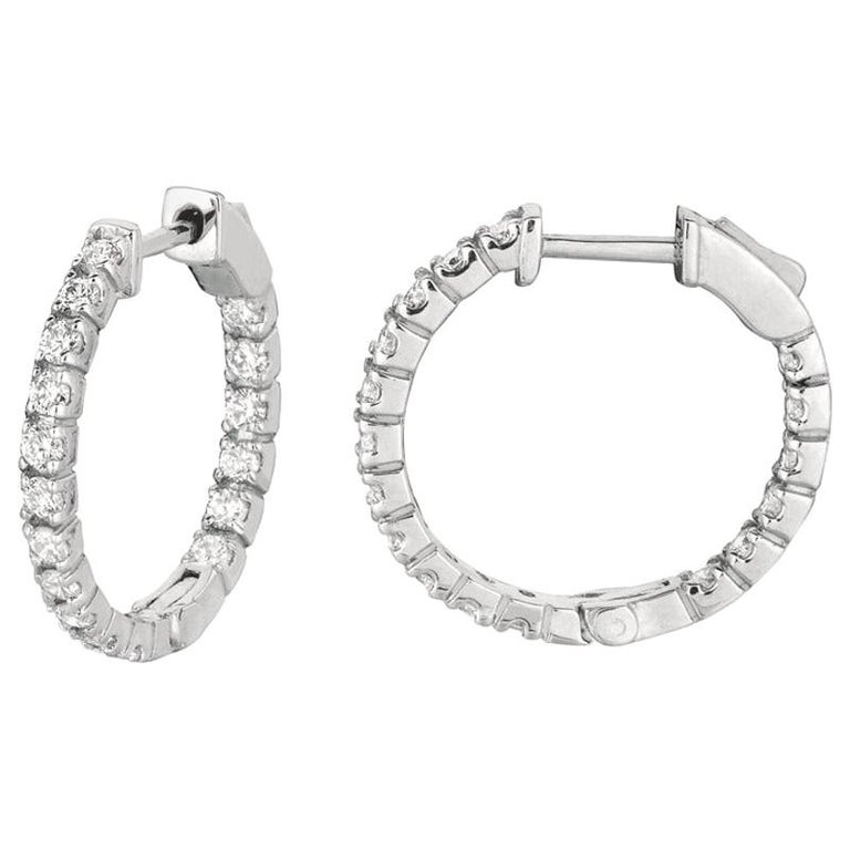 1.00 Carat Natural Diamond Hoop Earrings G-H SI in 14 Karat White Gold ...