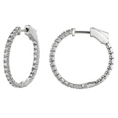1.00 Carat Natural Diamond Hoop Earrings G-H SI in 14K White Gold 2 Pointers