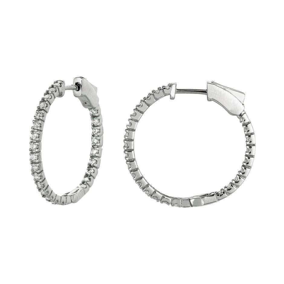 1.00 Carat Natural Diamond Hoop Earrings G-H SI in 14K White Gold 2 Pointers For Sale