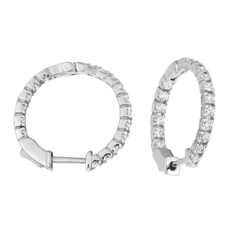 Contemporary 1.00 Carat Natural Diamond Hoop Earrings G-H SI in 14 Karat White Gold For Sale