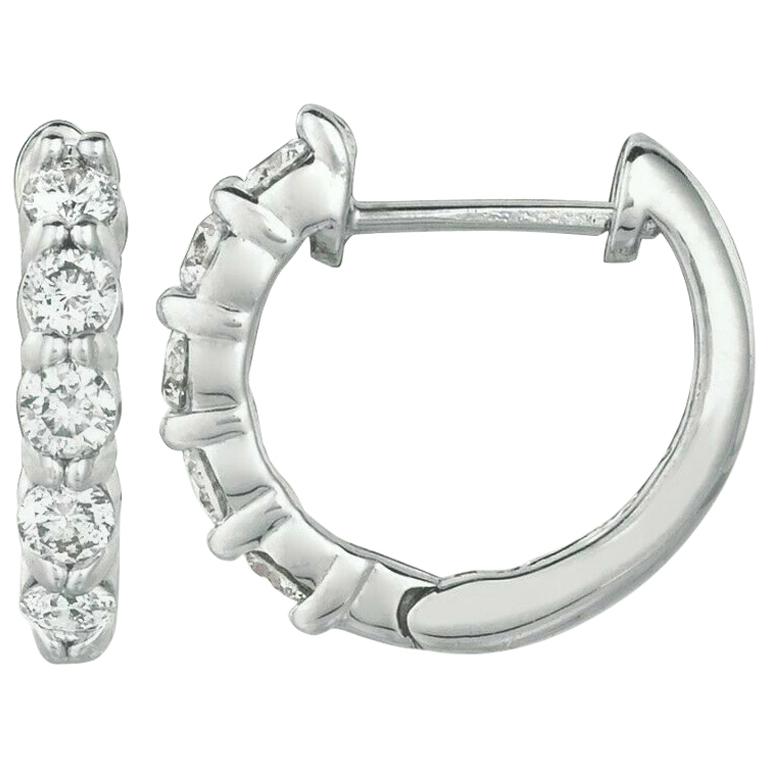 1.00 Carat Natural Diamond Hoop Earrings G SI 14 Karat White Gold For Sale
