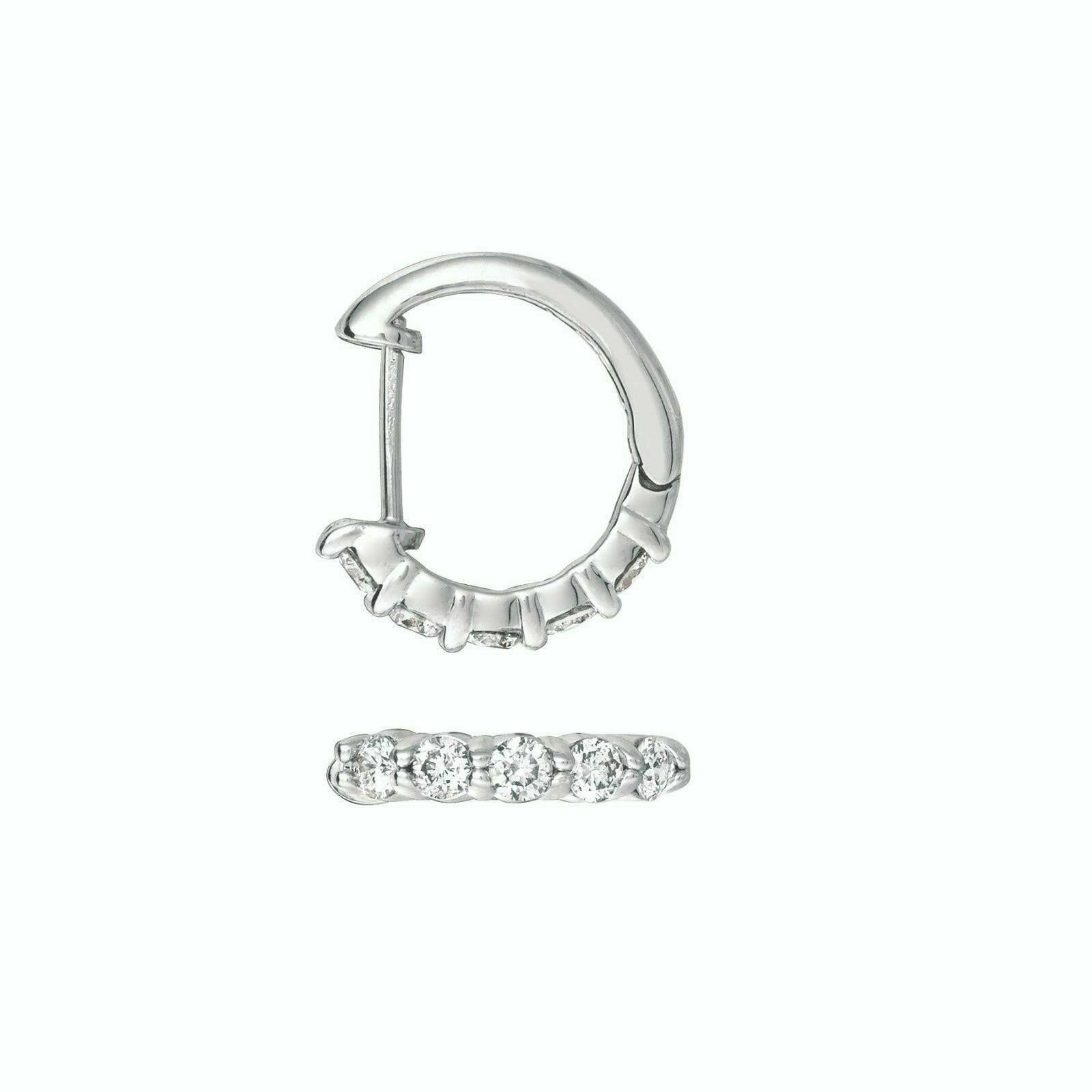Round Cut 1.00 Carat Natural Diamond Hoop Earrings G SI 14 Karat White Gold For Sale