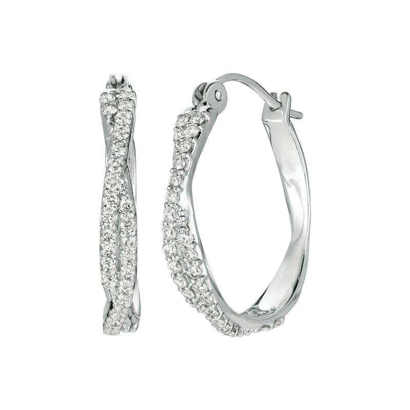 1.00 Carat Natural Diamond Hoop Earrings G SI 14K White Gold For Sale