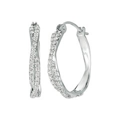 1.00 Carat Natural Diamond Hoop Earrings G SI 14K White Gold