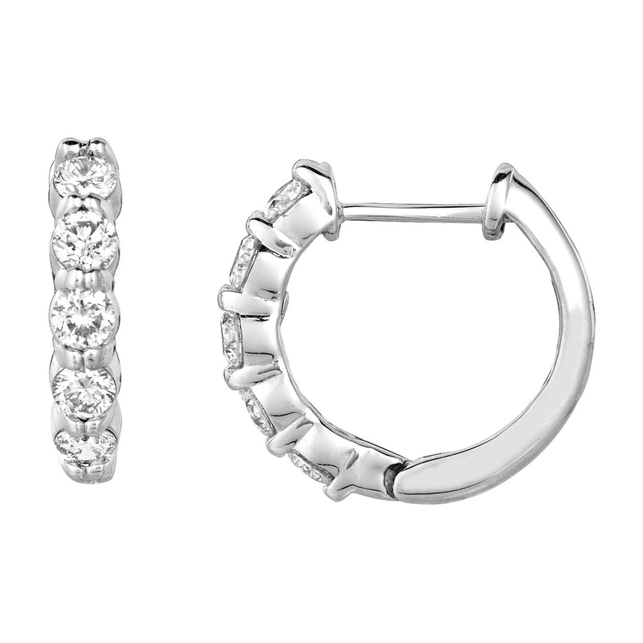 1.00 Carat Natural Diamond Hoop Earrings G SI 14K White Gold For Sale