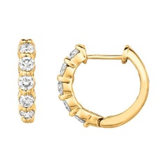 1.00 Carat Natural Diamond Hoop Earrings G SI 14K Yellow Gold