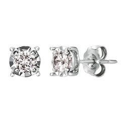 1.00 Carat Natural Diamond Illusion Set Stud Earrings G SI 14k White Gold