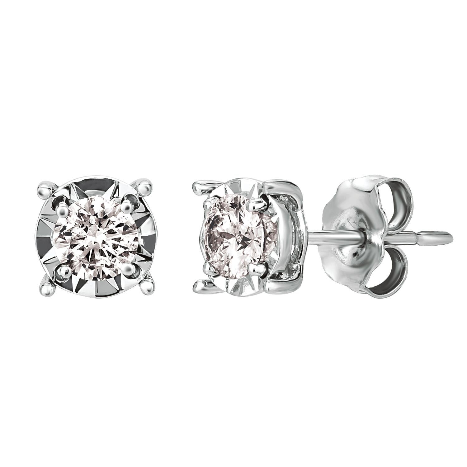 Round Cut 1.00 Carat Natural Diamond Illusion Set Stud Earrings G SI 14k White Gold For Sale