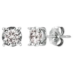 1.00 Carat Natural Diamond Illusion Set Stud Earrings G SI 14k White Gold