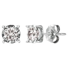 1.00 Carat Natural Diamond Illusion set Stud Ears G SI 14K White Gold