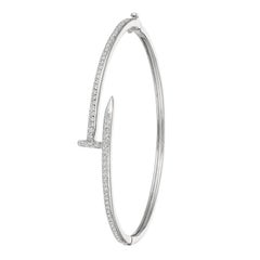 1.00 Carat Natural Diamond Nail Bangle Bracelet G SI 14 Karat White Gold