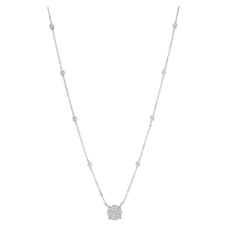 1.00 Carat Natural Diamond Necklace 14 Karat White Gold Chain For Sale