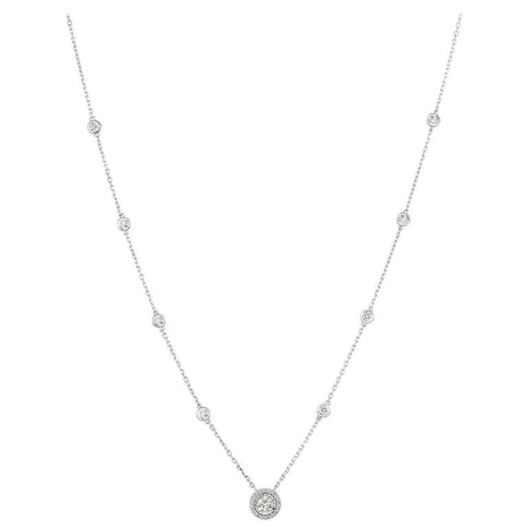 1.00 Carat Natural Diamond Necklace 14 Karat White Gold Chain For Sale at 1stDibs