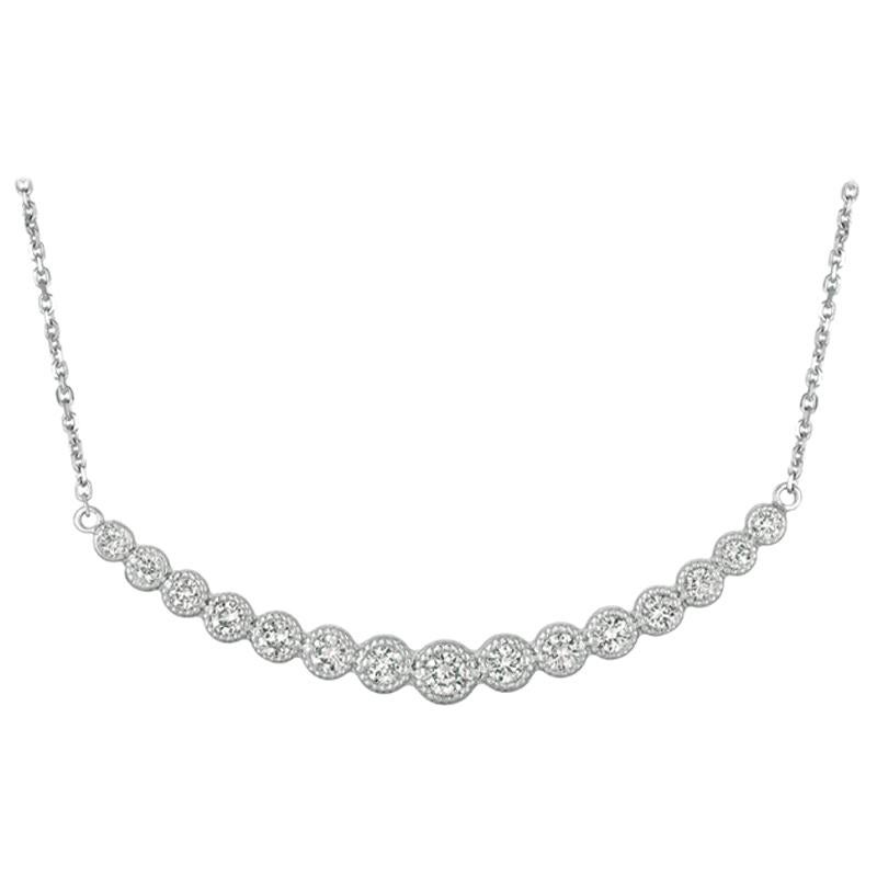 1.00 Carat Natural Diamond Necklace 14 Karat White Gold G SI Chain For Sale