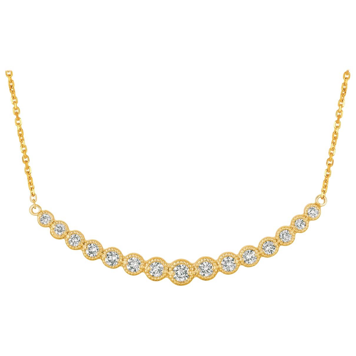 1.00 Carat Natural Diamond Necklace 14 Karat Yellow Gold G SI Chain For Sale