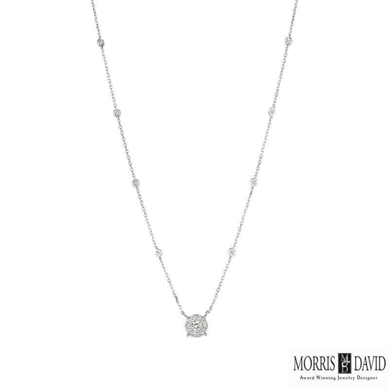 100% Natural Diamonds, Not Enhanced in any way Round Cut Diamond Necklace with 18'' chain  
1.00CT
G-H 
SI  
14K White Gold   Prong and Bezel style  3.3 gram
3/8 inch in height, 3/8 inch in width
1 diamond - 0.30ct, 16 diamonds -