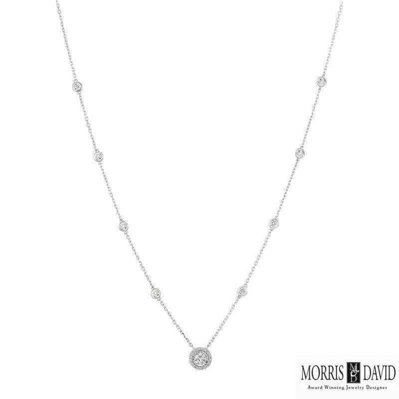 100% Natural Diamonds, Not Enhanced in any way Round Cut Diamond Necklace with 18'' chain  
1.00CT
G-H 
SI  
14K White Gold   Prong and Bezel and Pave style  3.7 gram
3/8 inch in height, 3/8 inch in width
1 diamond - 0.45ct, 26 diamonds -