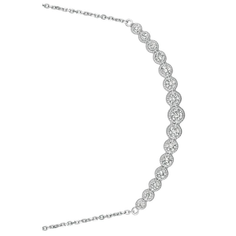Round Cut 1.00 Carat Natural Diamond Necklace 14 Karat White Gold G SI Chain For Sale