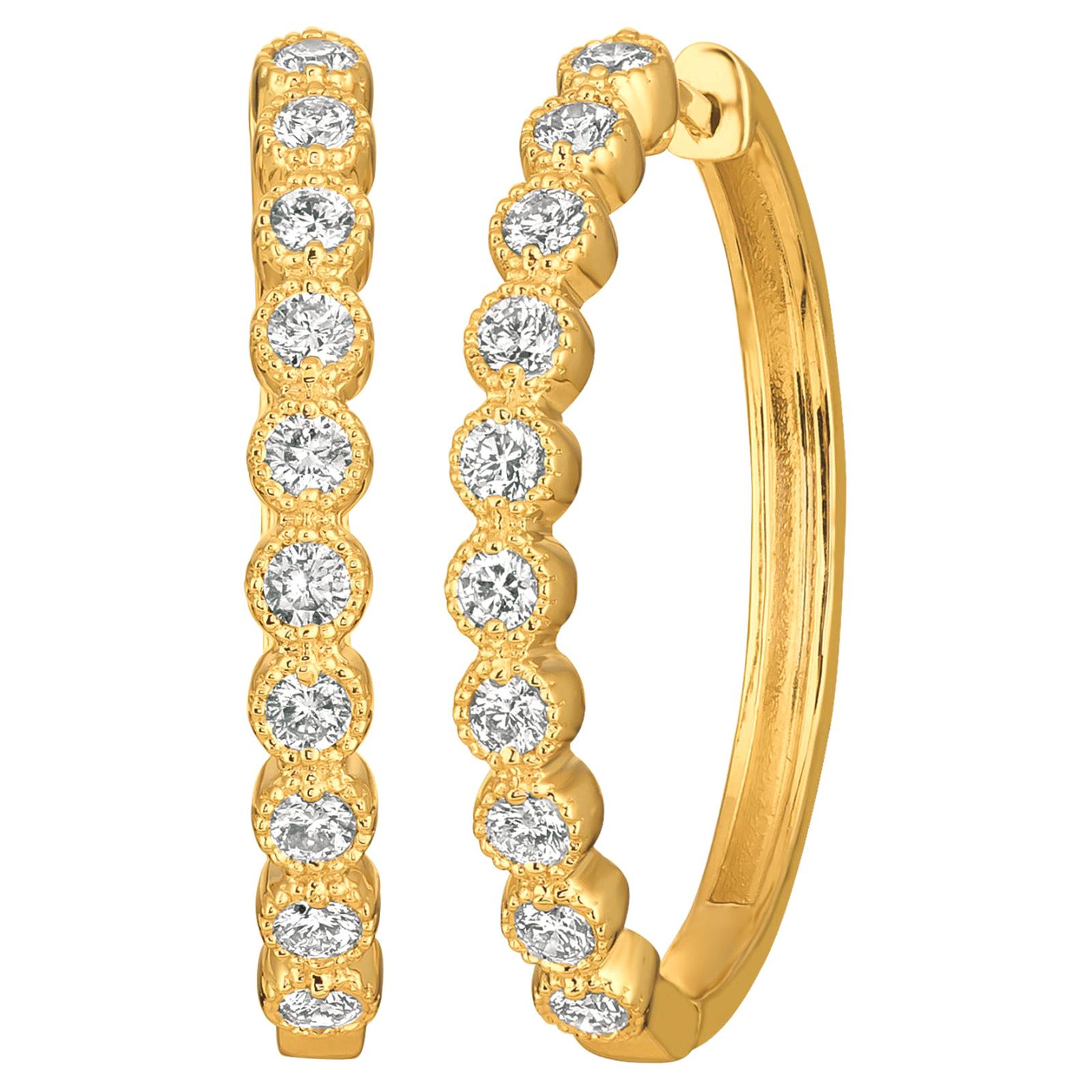 1.00 Carat Natural Diamond Oval Hoop Earrings G SI 14 Karat Yellow Gold