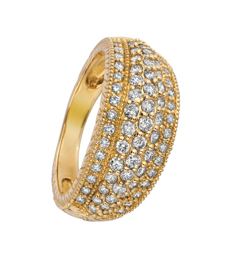 Im Angebot: 1,00 Karat natürlicher Diamant Pavé Ring G SI 14 Karat Gelbgold () 2