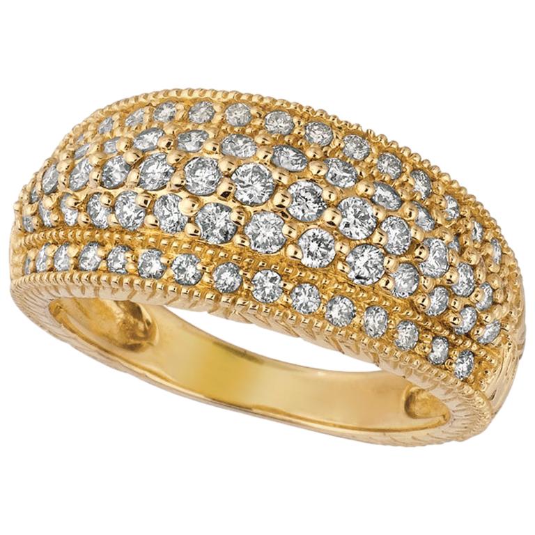 1.00 Carat Natural Diamond Pave Ring G SI 14 Karat Yellow Gold For Sale