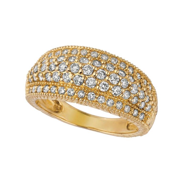 Im Angebot: 1,00 Karat natürlicher Diamant Pavé Ring G SI 14 Karat Gelbgold ()