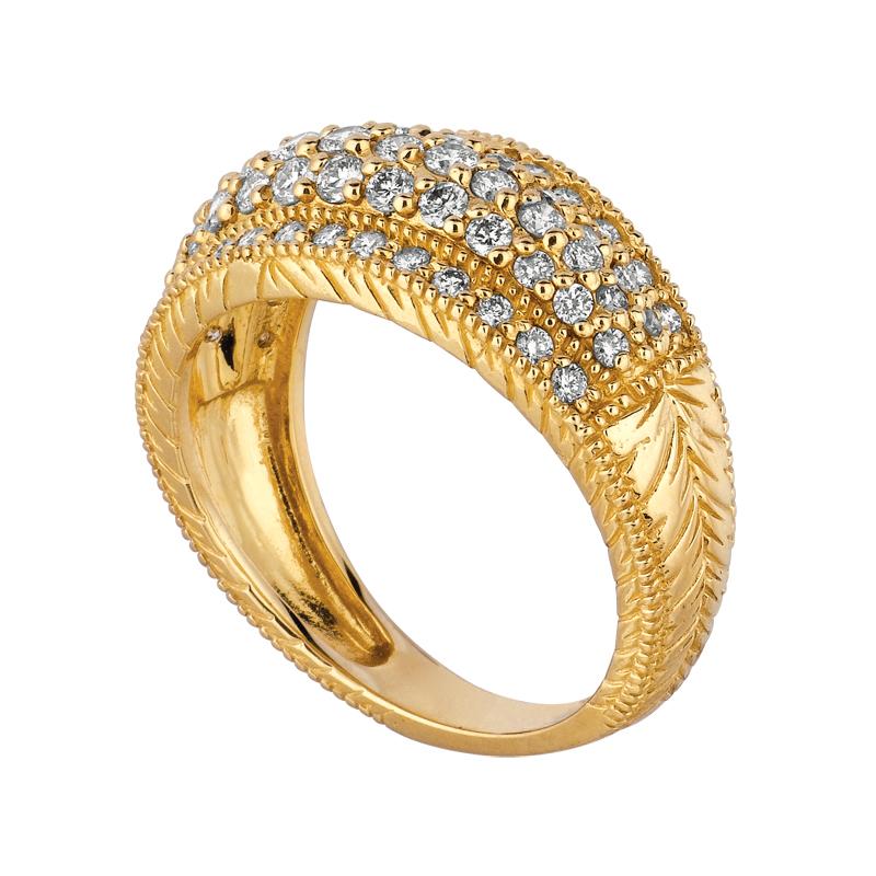 Contemporary 1.00 Carat Natural Diamond Pave Ring G SI 14 Karat Yellow Gold For Sale