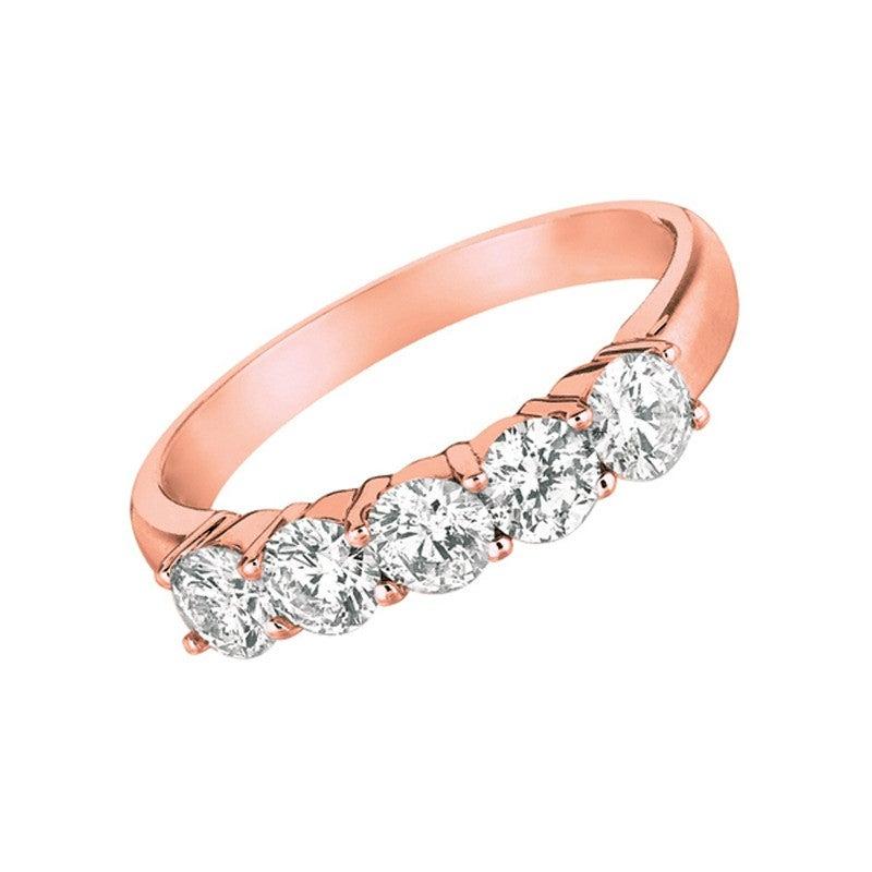 En venta: 1,00 Quilate Anillo Diamante Natural G SI 14 Quilates Oro Rosa 5 Piedras  4