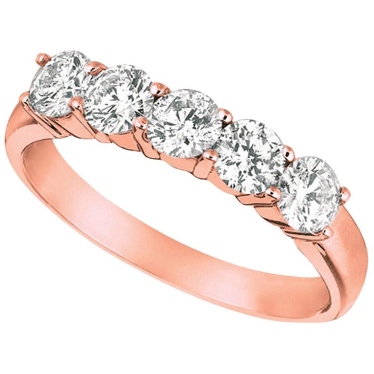 Bague en or rose 14 carats avec 5 pierres et diamants naturels de 1,00 carat G SI