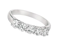 1.00 Carat Natural Diamond Ring G SI 14 Karat White Gold 5 Stones
