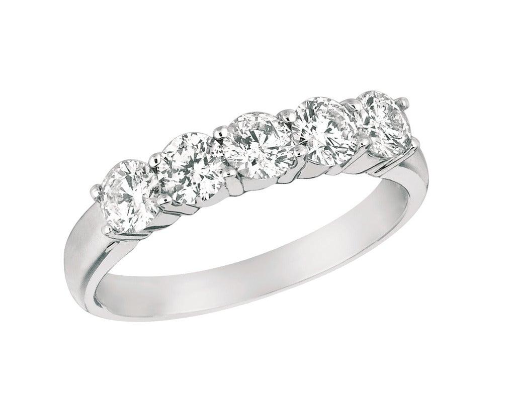 For Sale:  1.00 Carat Natural Diamond Ring G SI 14 Karat White Gold 5 Stones 3