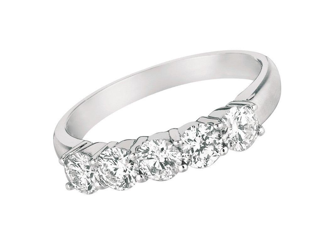 For Sale:  1.00 Carat Natural Diamond Ring G SI 14 Karat White Gold 5 Stones 4