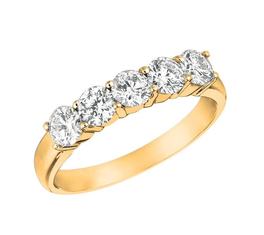 For Sale:  1.00 Carat Natural Diamond Ring G SI 14 Karat Yellow Gold 5 Stones 3