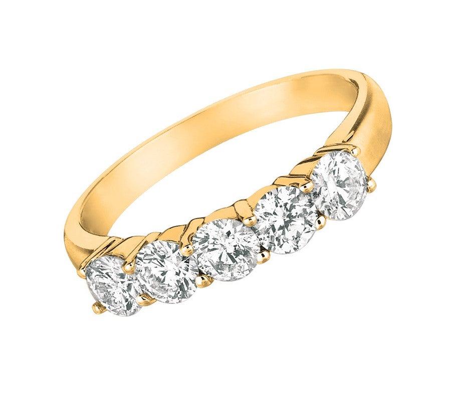 For Sale:  1.00 Carat Natural Diamond Ring G SI 14 Karat Yellow Gold 5 Stones 4