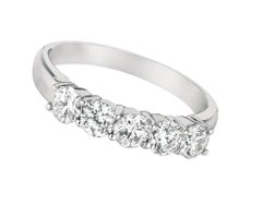 Bague en or blanc 14 carats avec 5 pierres et diamants naturels de 1,00 carat G SI